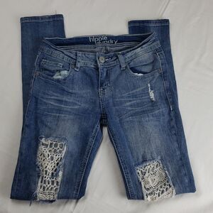 Hippie Laundry White Lace Distressed Blue Jeans